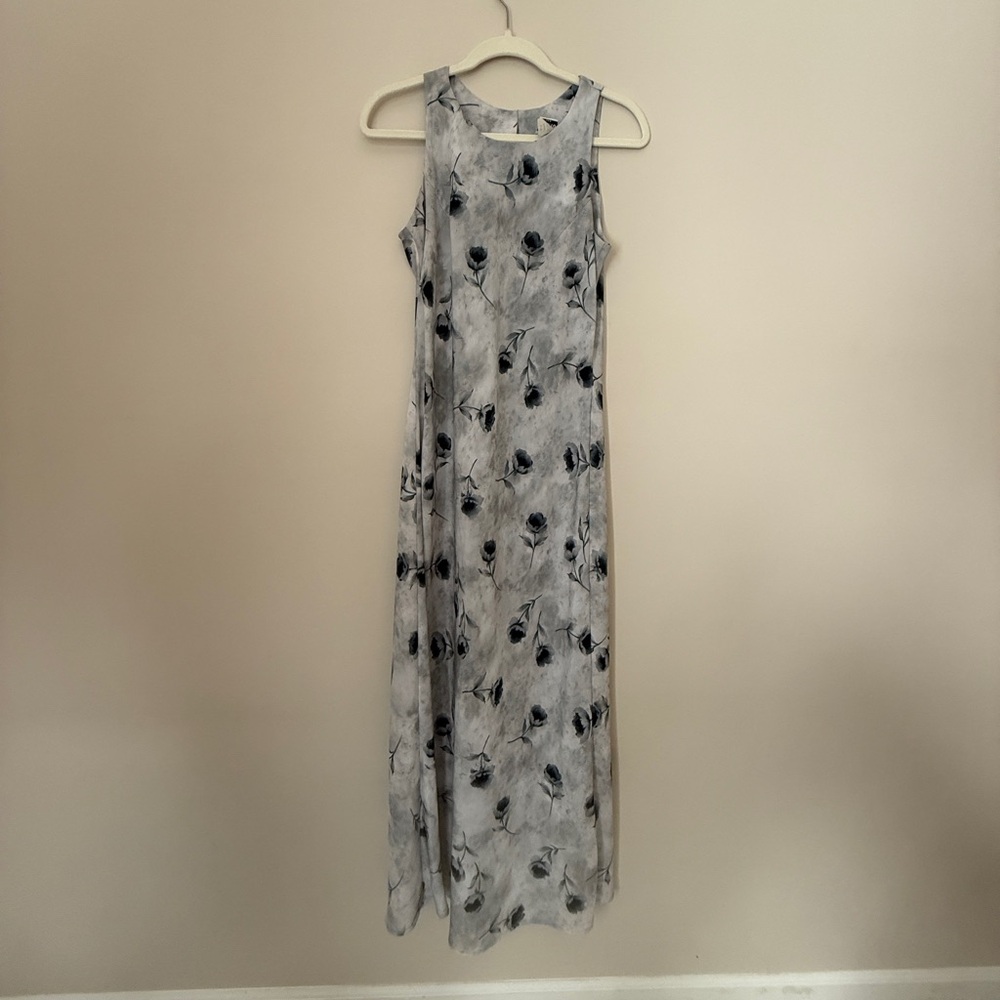 Vintage 90s/Y2K Sleeveless Maxi Dress - Grey Floral